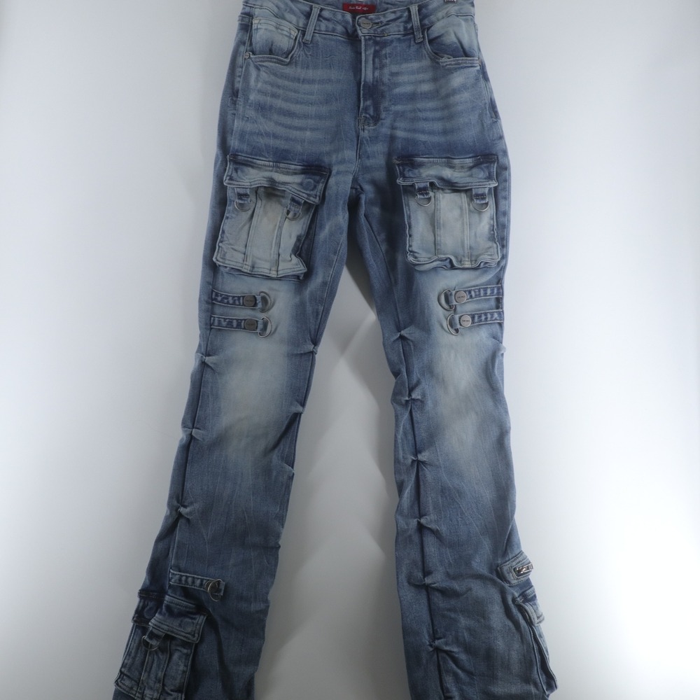 Smoke Rise Cargo Jeans Mens 28 Blue Good Tactical D-Ring Stacked Streetwear